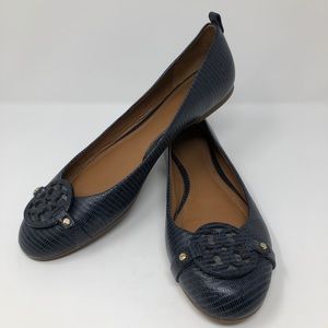 Tory Burch Blue Snake Skin Ini Miller Ballet Flats